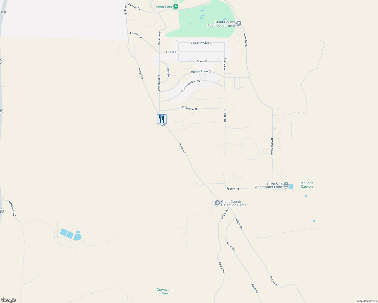 map of restaurants, bars, coffee shops, grocery stores, and more near 273 Ridge Road in Silver City