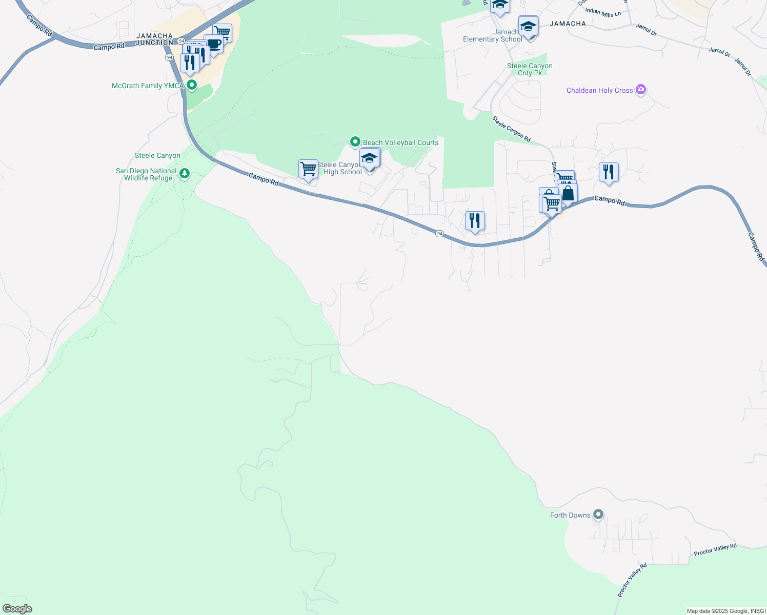 map of restaurants, bars, coffee shops, grocery stores, and more near 3035 Millar Ranch Road in Spring Valley