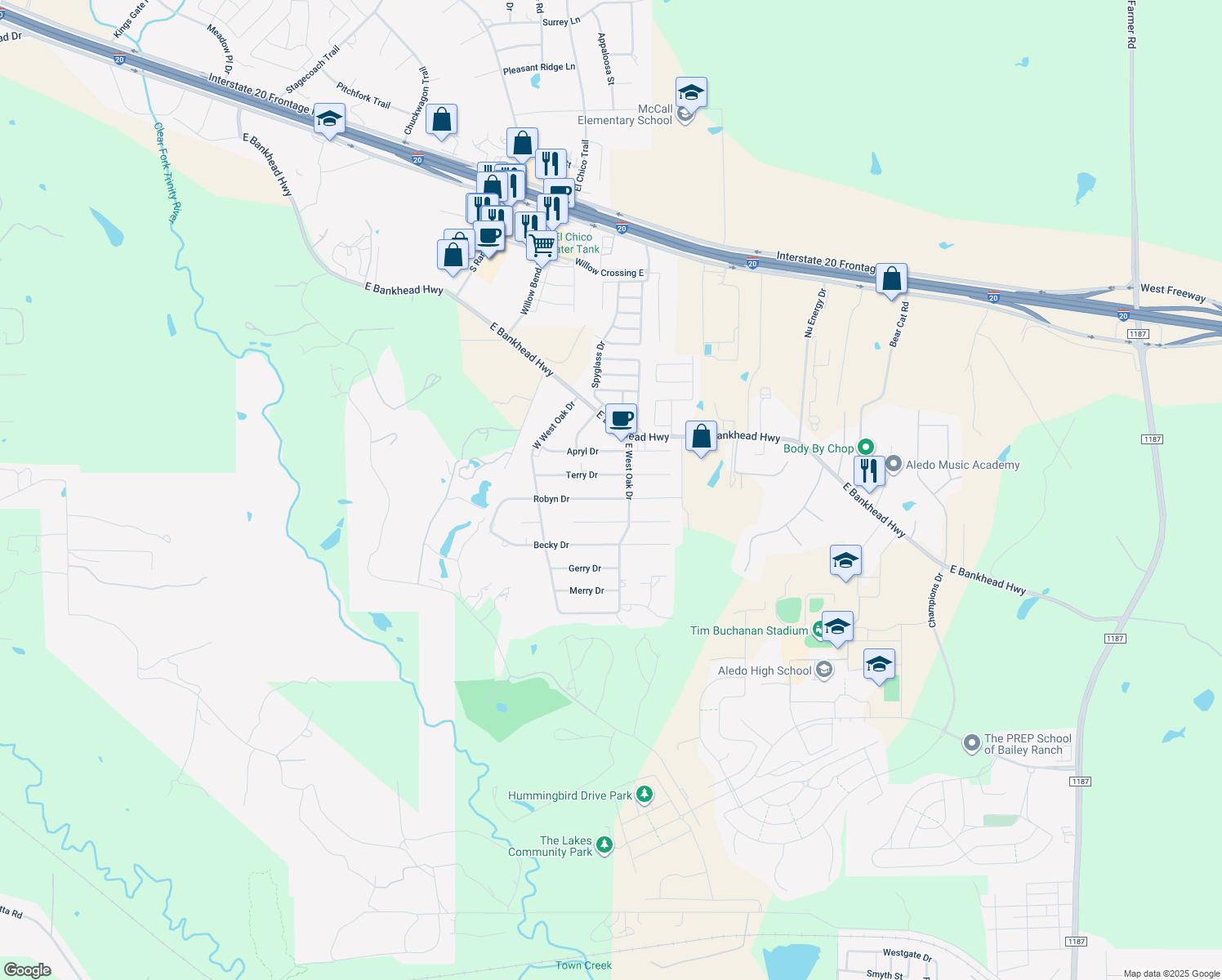 map of restaurants, bars, coffee shops, grocery stores, and more near 1316 Robyn Drive in Aledo