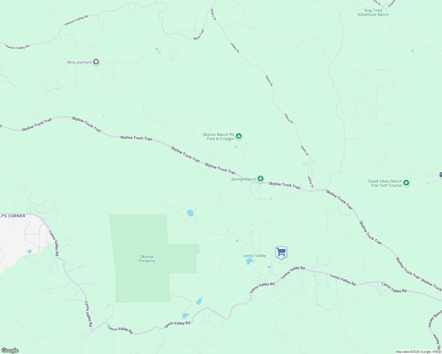 map of restaurants, bars, coffee shops, grocery stores, and more near 17093 Skyline Truck Trail in Jamul