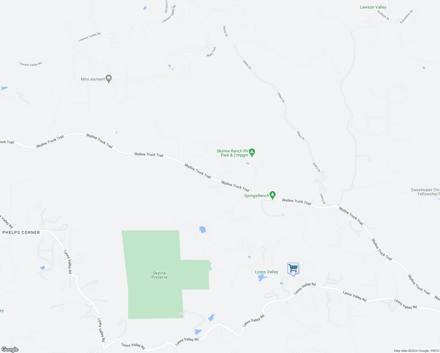map of restaurants, bars, coffee shops, grocery stores, and more near 17020 Skyline Truck Trail in Jamul