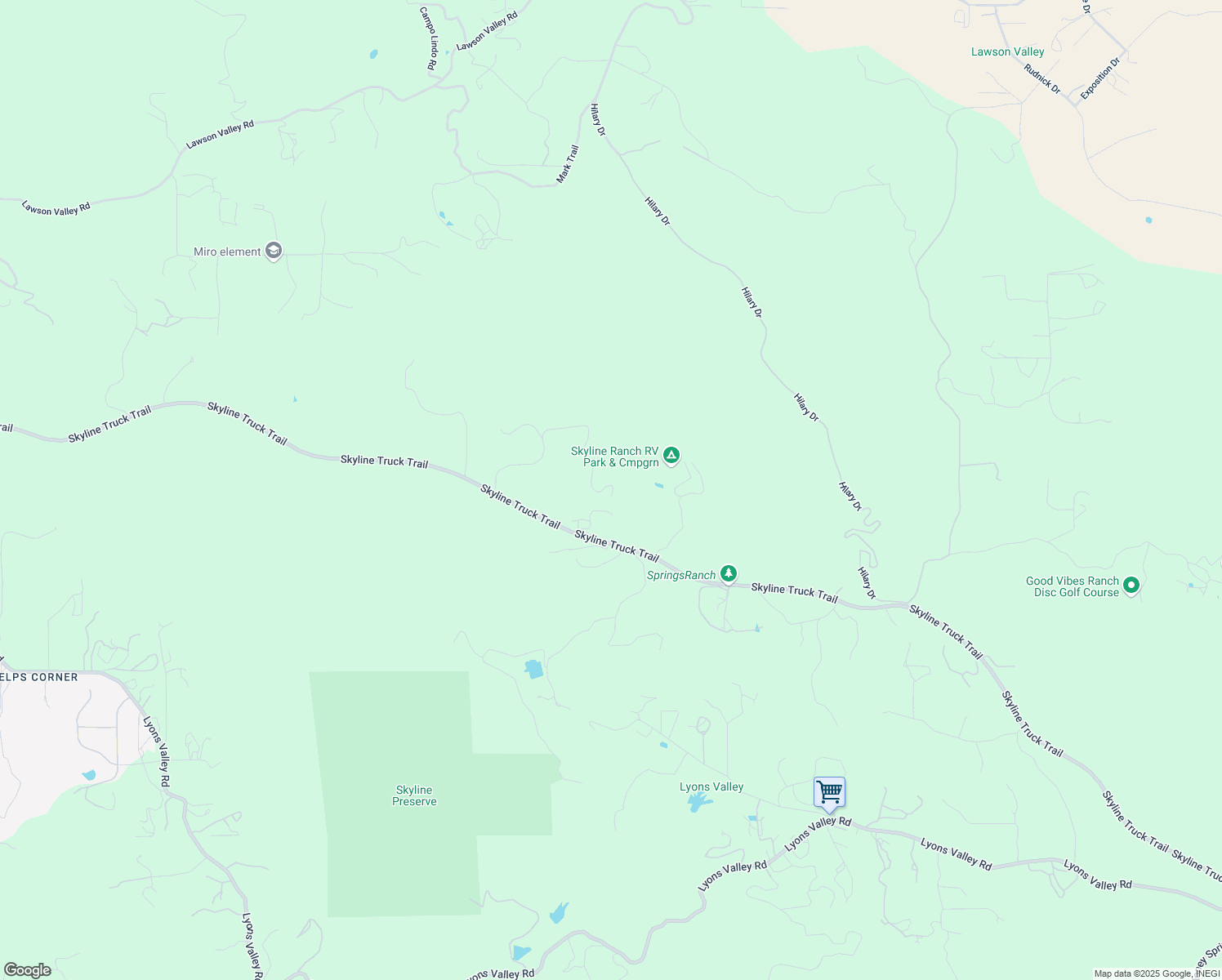 map of restaurants, bars, coffee shops, grocery stores, and more near 3499 Skytrail Ranch Road in Jamul