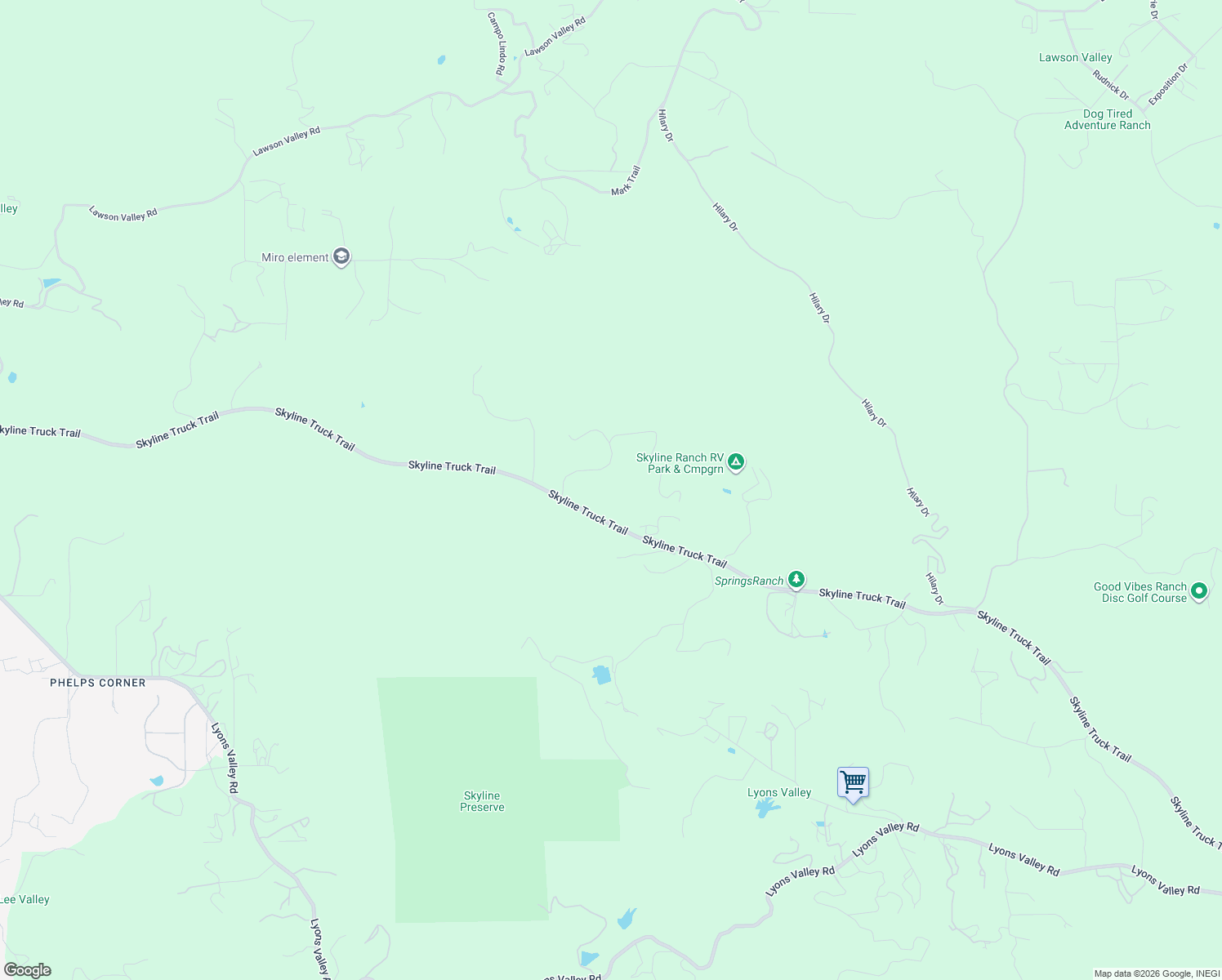map of restaurants, bars, coffee shops, grocery stores, and more near 3367 Skytrail Ranch Road in Jamul