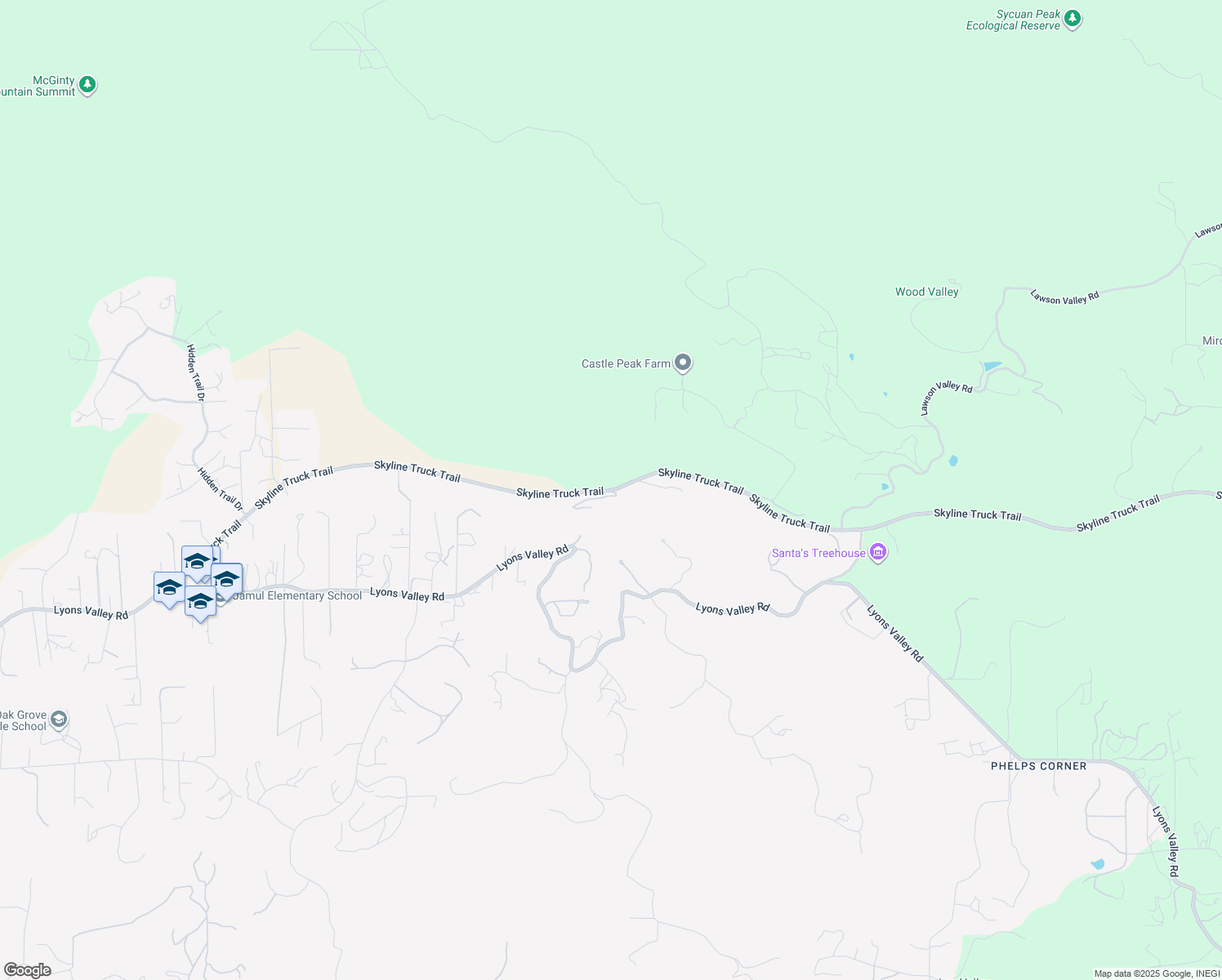 map of restaurants, bars, coffee shops, grocery stores, and more near Skyline Truck Trail in Jamul