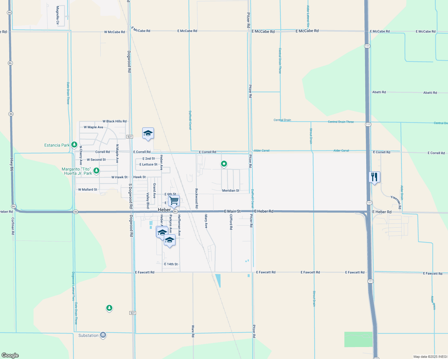 map of restaurants, bars, coffee shops, grocery stores, and more near 1154 Bloomfield St in Heber