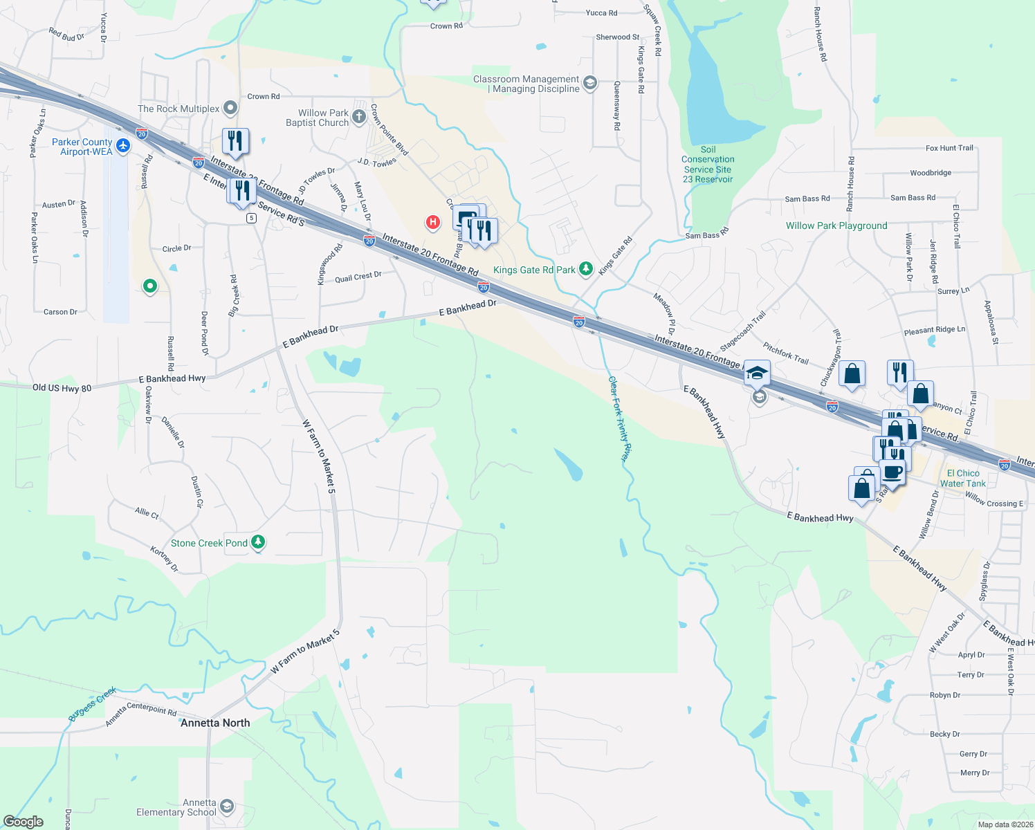 map of restaurants, bars, coffee shops, grocery stores, and more near 7400 E Bankhead Hwy in Aledo