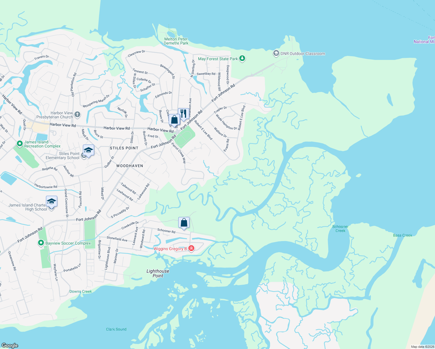 map of restaurants, bars, coffee shops, grocery stores, and more near 927 Preston Road in Charleston