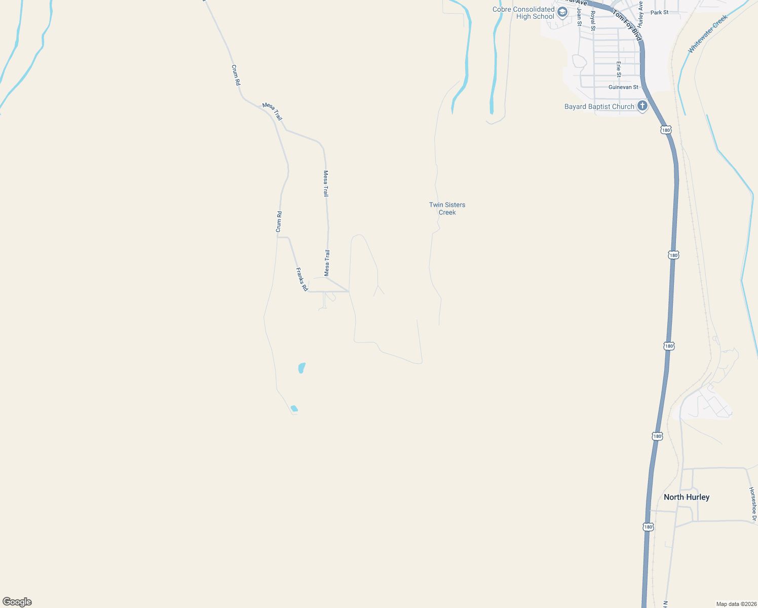 map of restaurants, bars, coffee shops, grocery stores, and more near 98 Mesa Trail in Silver City