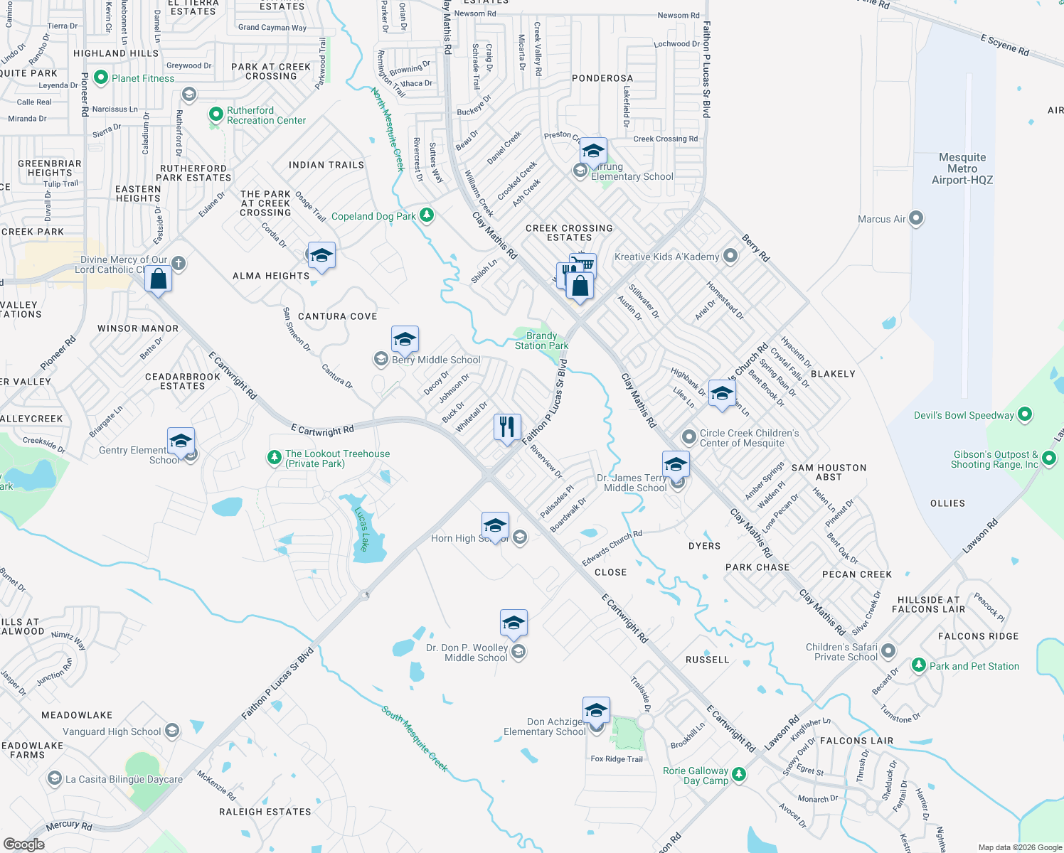 map of restaurants, bars, coffee shops, grocery stores, and more near 3126 Antelope Drive in Mesquite