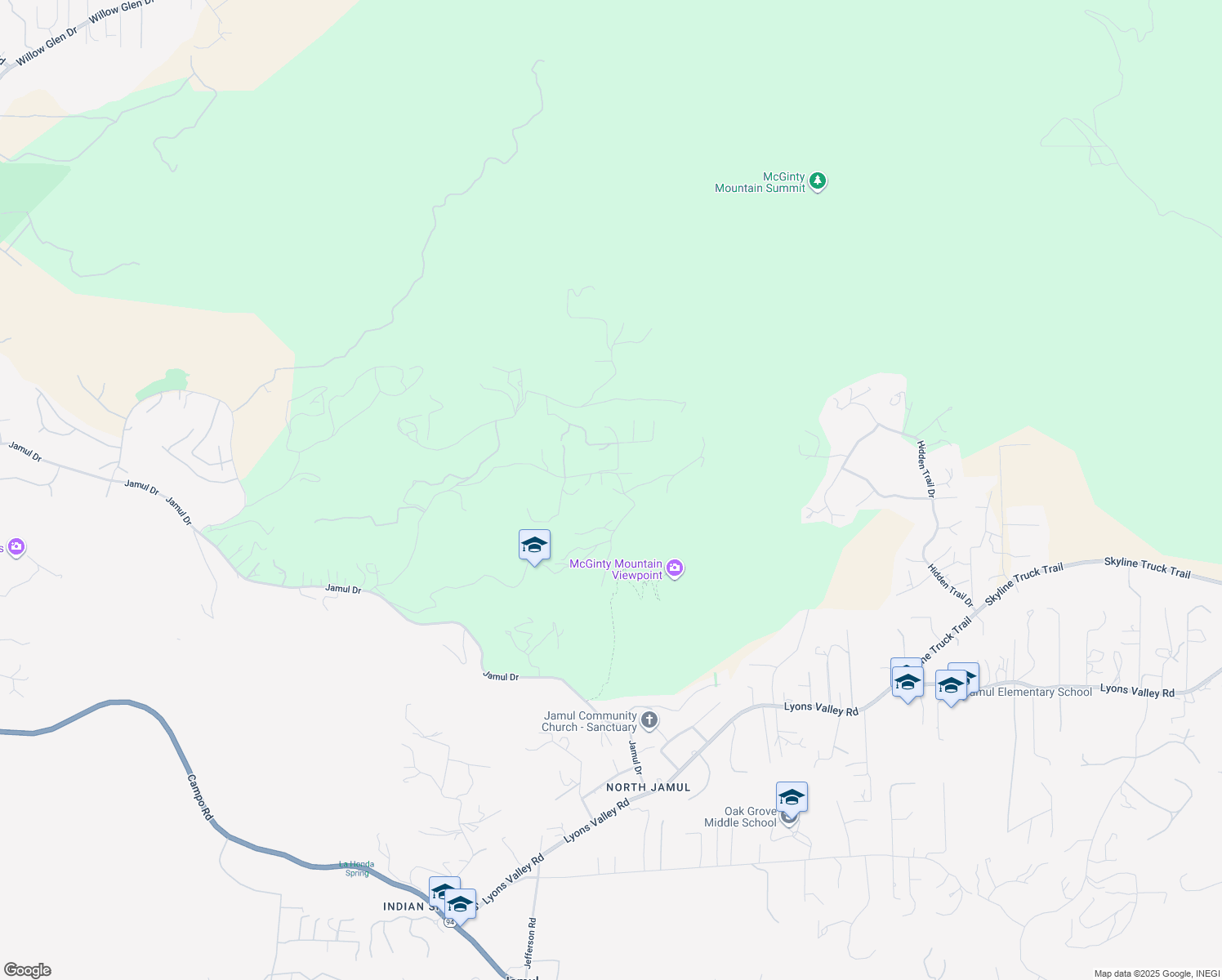 map of restaurants, bars, coffee shops, grocery stores, and more near 3877 Alta Loma Drive in Jamul
