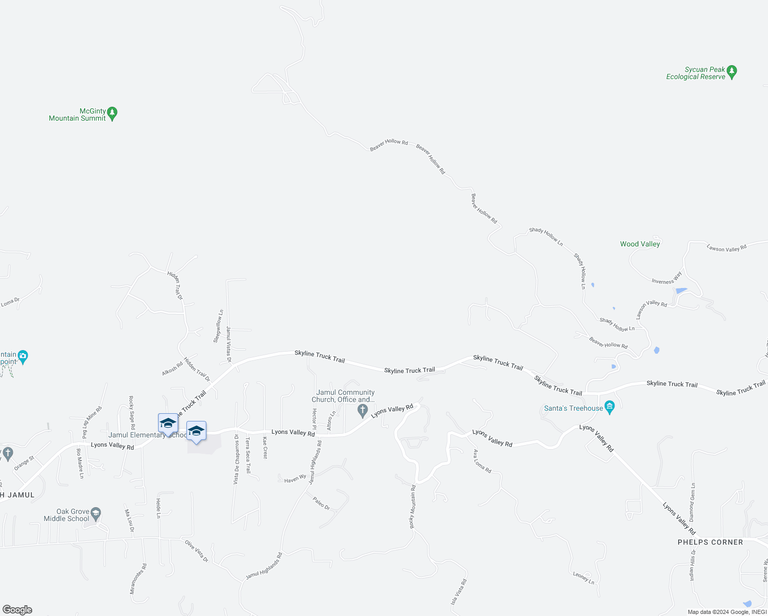 map of restaurants, bars, coffee shops, grocery stores, and more near 15114 Skyline Truck Trail in Jamul
