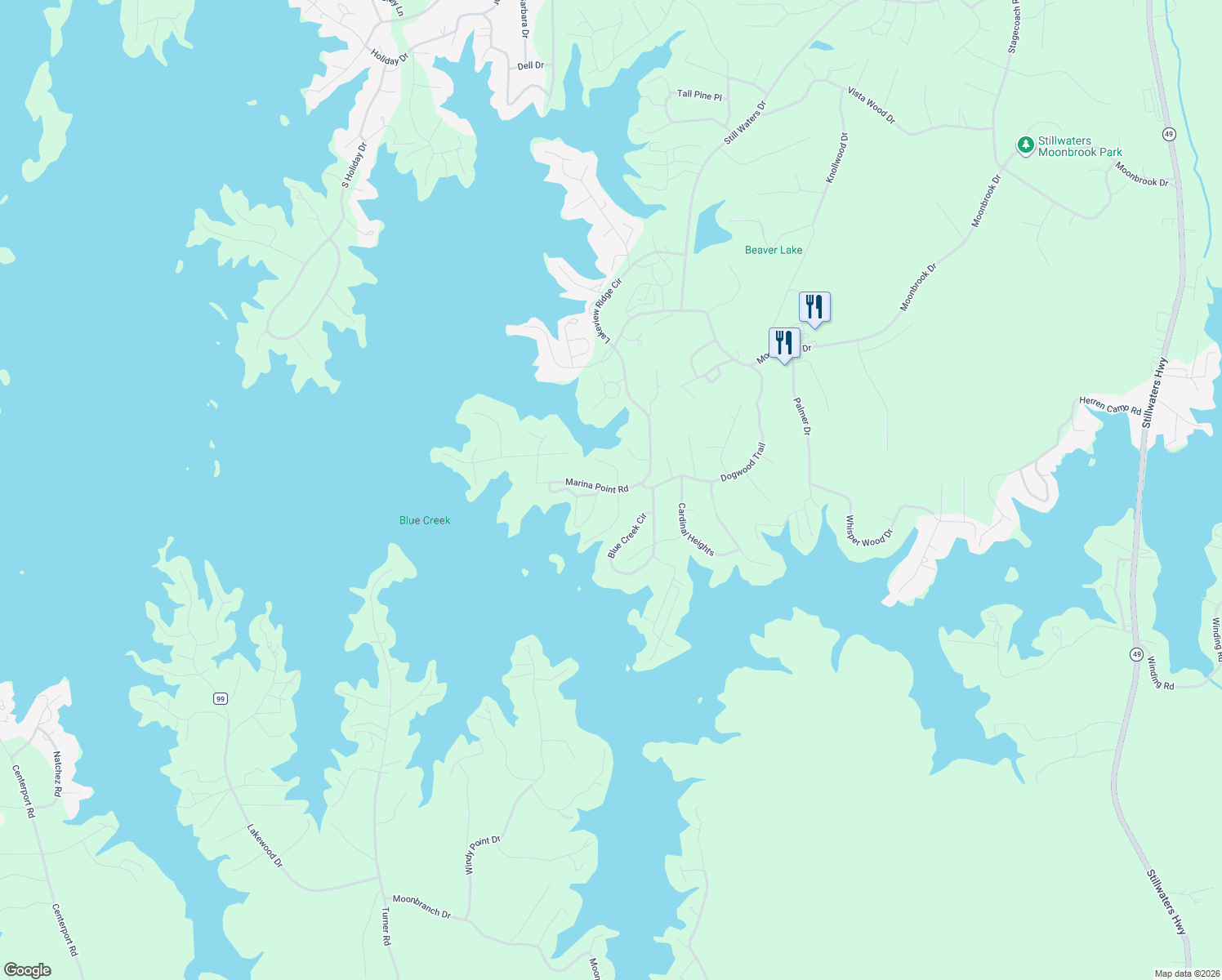 map of restaurants, bars, coffee shops, grocery stores, and more near 445 Marina Point Road in Dadeville