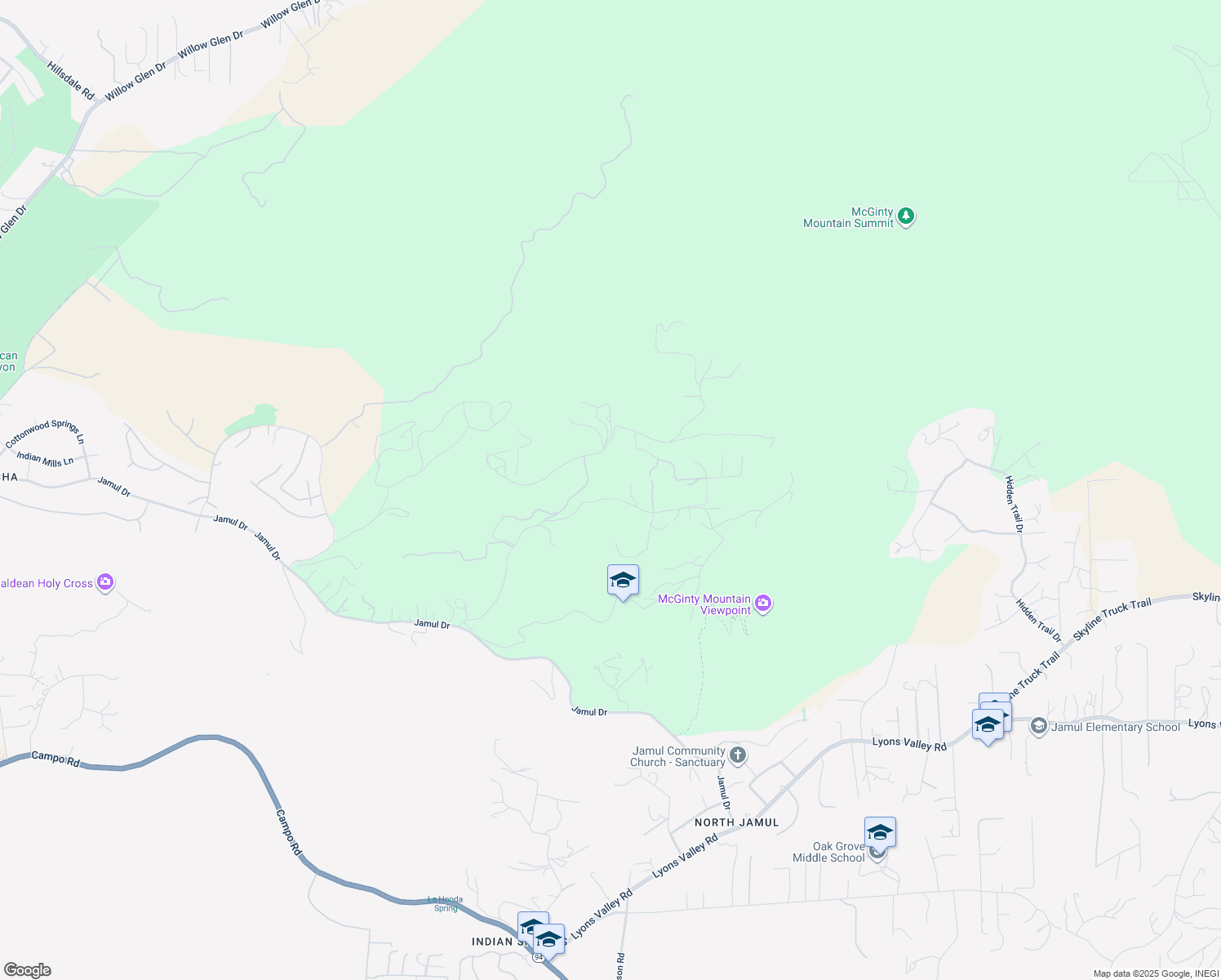 map of restaurants, bars, coffee shops, grocery stores, and more near 3696 Alta Loma Drive in Jamul