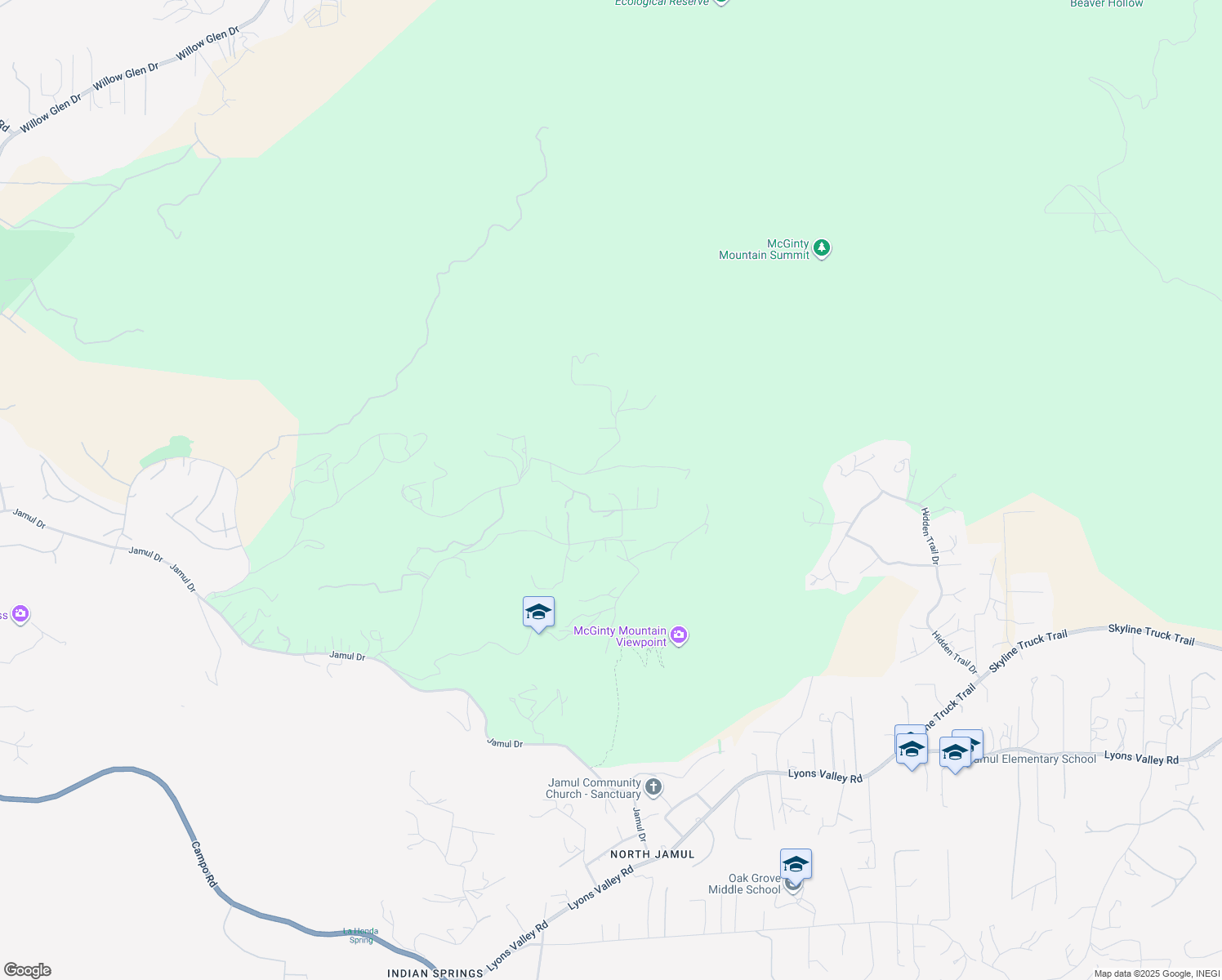 map of restaurants, bars, coffee shops, grocery stores, and more near 14329 Jamacha Hills Road in Jamul