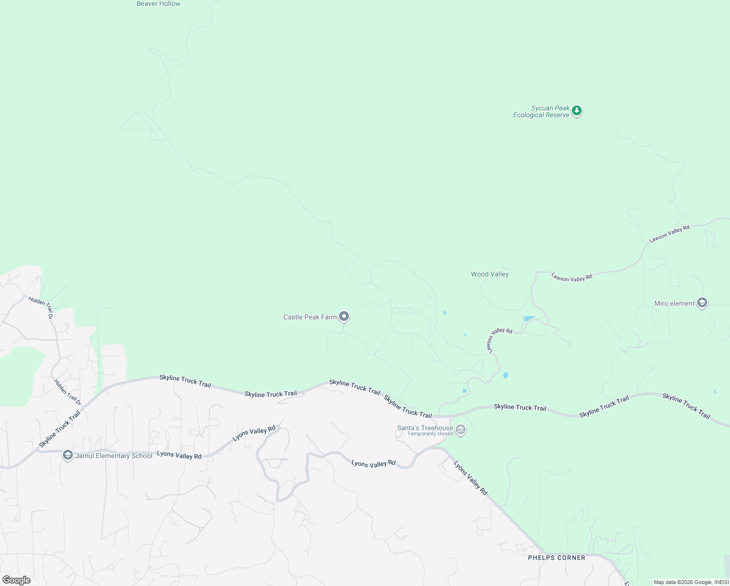 map of restaurants, bars, coffee shops, grocery stores, and more near 3394 Beaver Hollow Road in Jamul