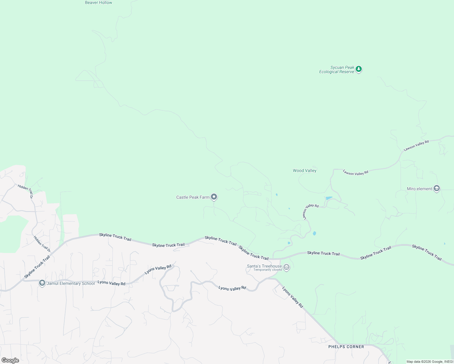 map of restaurants, bars, coffee shops, grocery stores, and more near 3394 Beaver Hollow Road in Jamul
