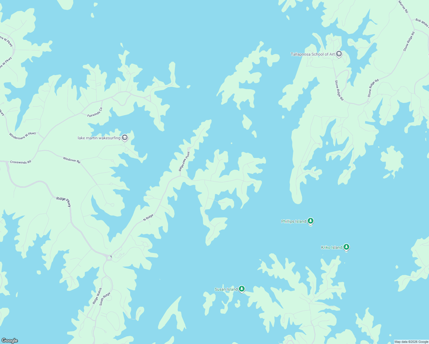 map of restaurants, bars, coffee shops, grocery stores, and more near 132 Cedar Ridge in Alexander City