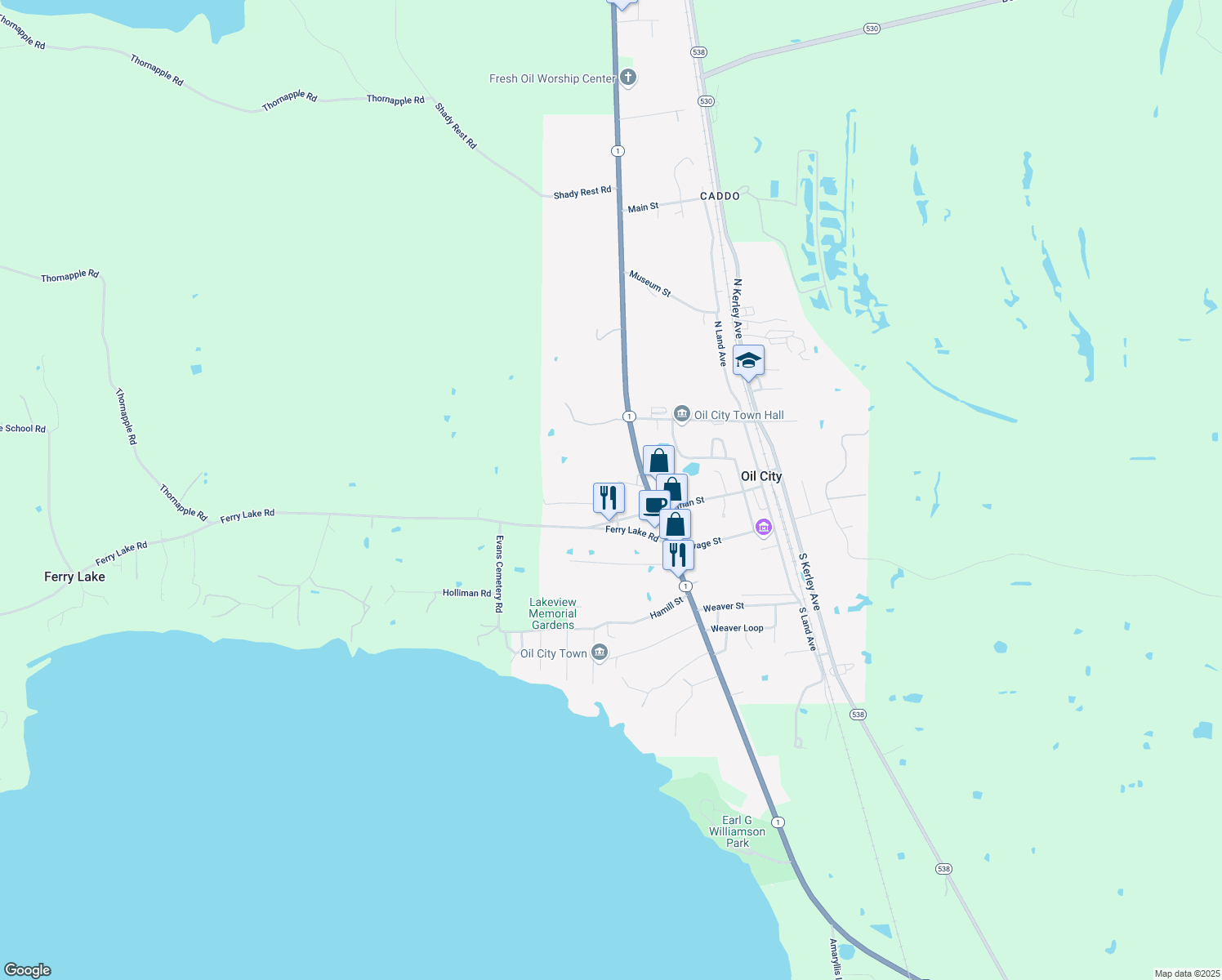 map of restaurants, bars, coffee shops, grocery stores, and more near 299 Greer St in Oil City