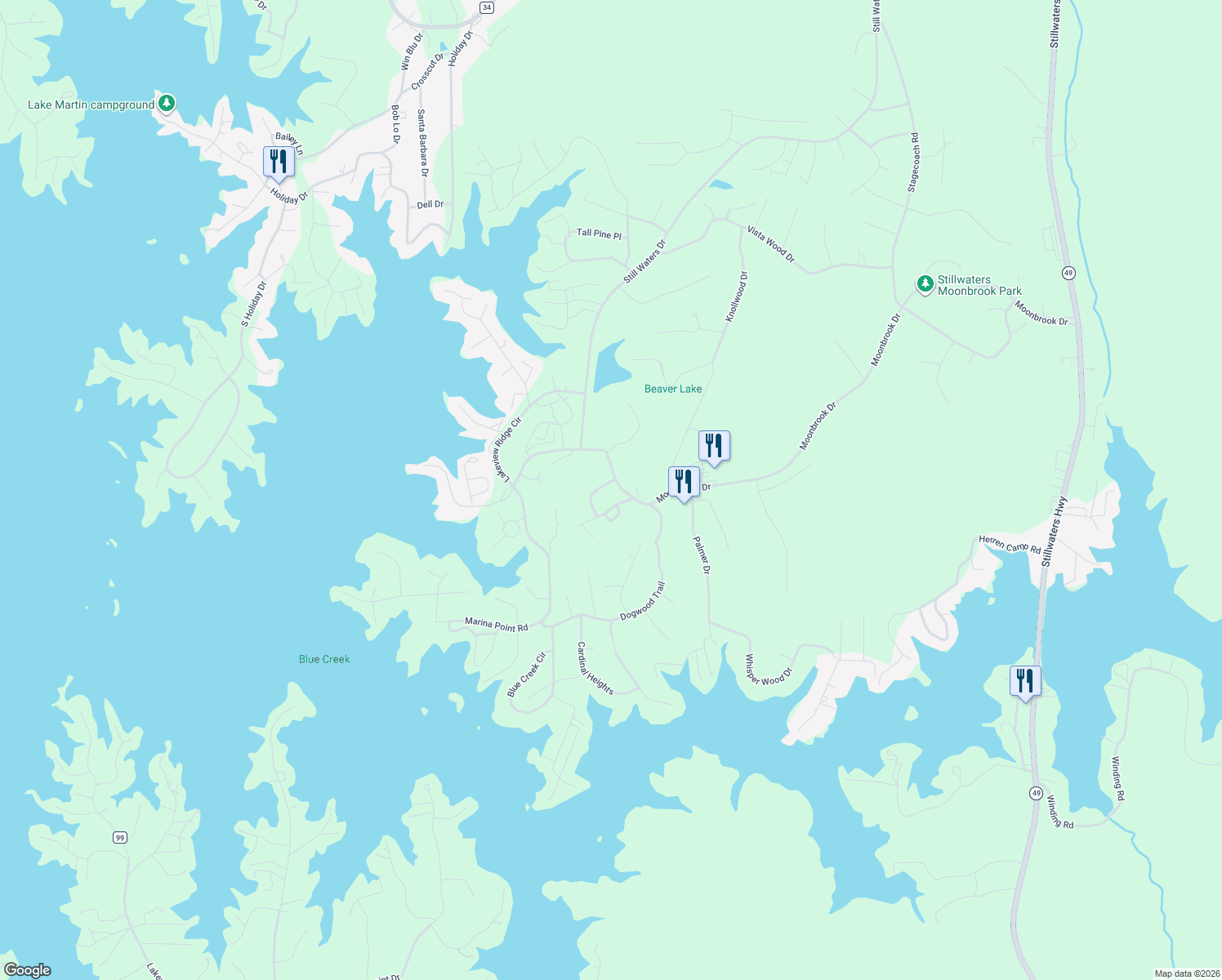 map of restaurants, bars, coffee shops, grocery stores, and more near 27 Laurelview Rd in Dadeville
