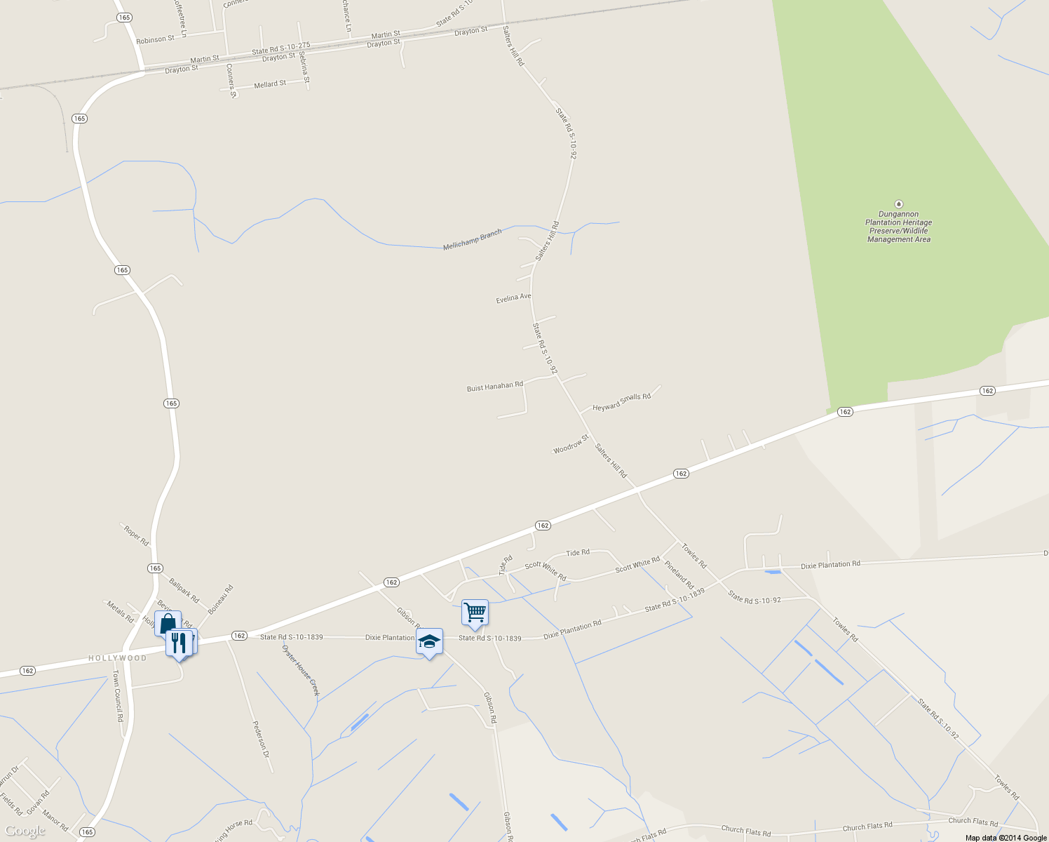 map of restaurants, bars, coffee shops, grocery stores, and more near 5781 Edgar Tumbleston Road in Hollywood