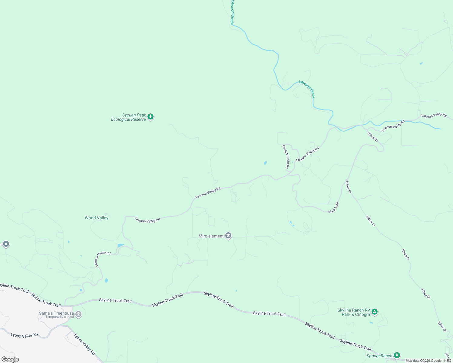 map of restaurants, bars, coffee shops, grocery stores, and more near 16358-16418 Lawson Valley Road in Jamul