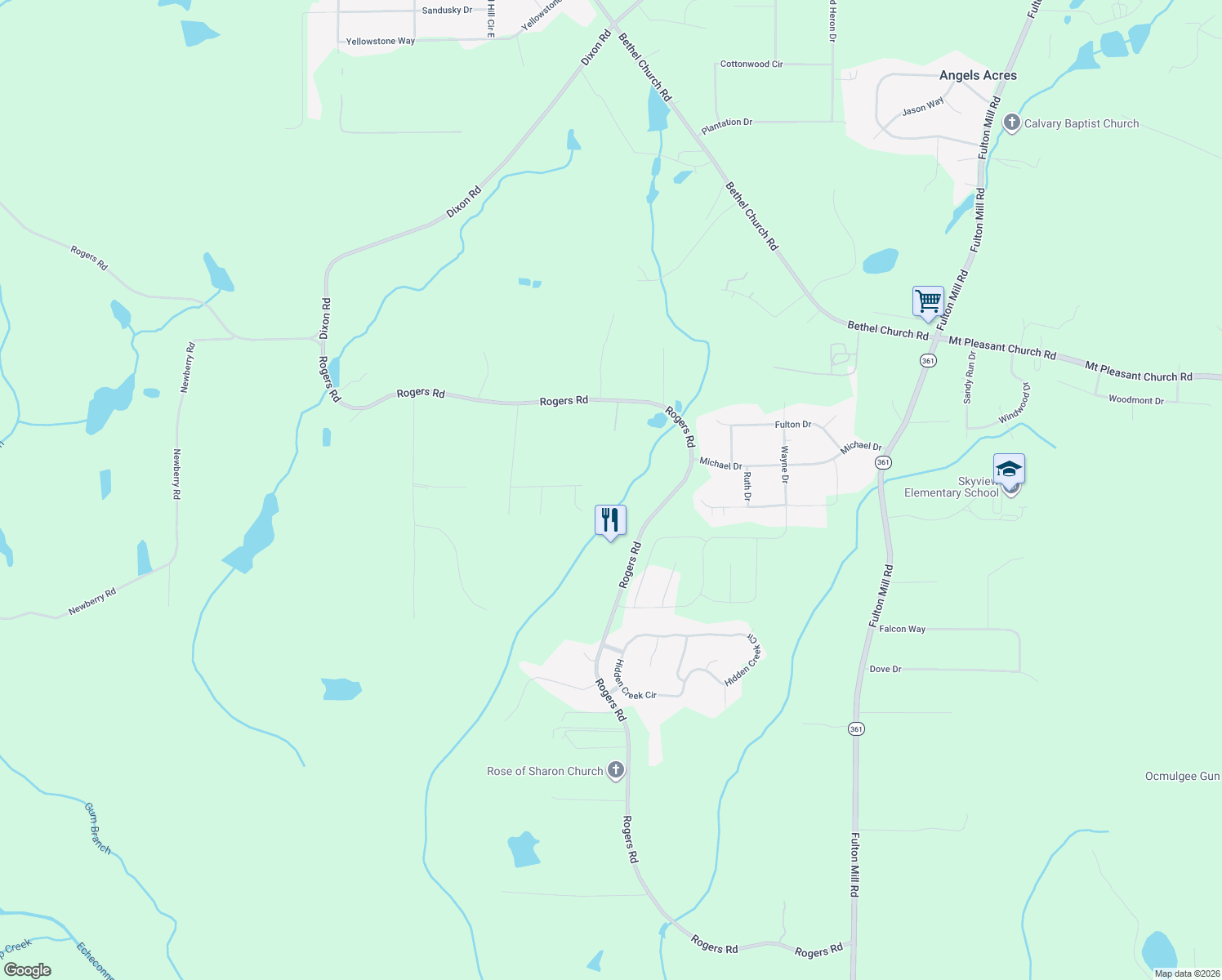 map of restaurants, bars, coffee shops, grocery stores, and more near 227 Wesley Joe Court in Lizella