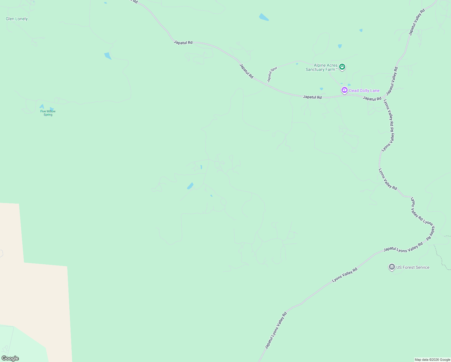map of restaurants, bars, coffee shops, grocery stores, and more near 3882 Carveacre Road in Alpine