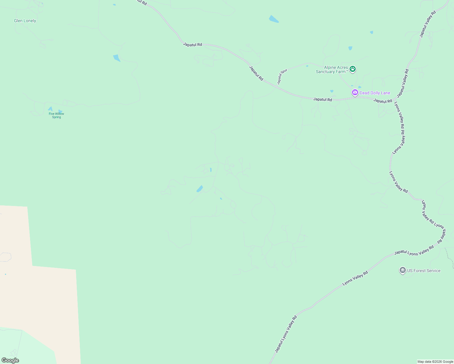 map of restaurants, bars, coffee shops, grocery stores, and more near 3882 Carveacre Road in Alpine