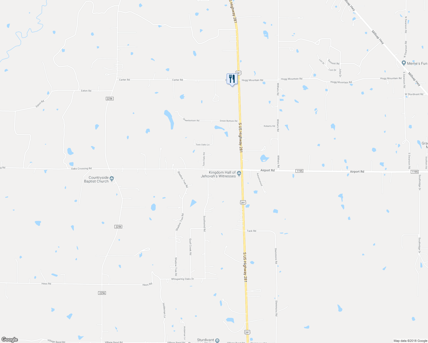 map of restaurants, bars, coffee shops, grocery stores, and more near 301 Oaks Crossing Road in Mineral Wells