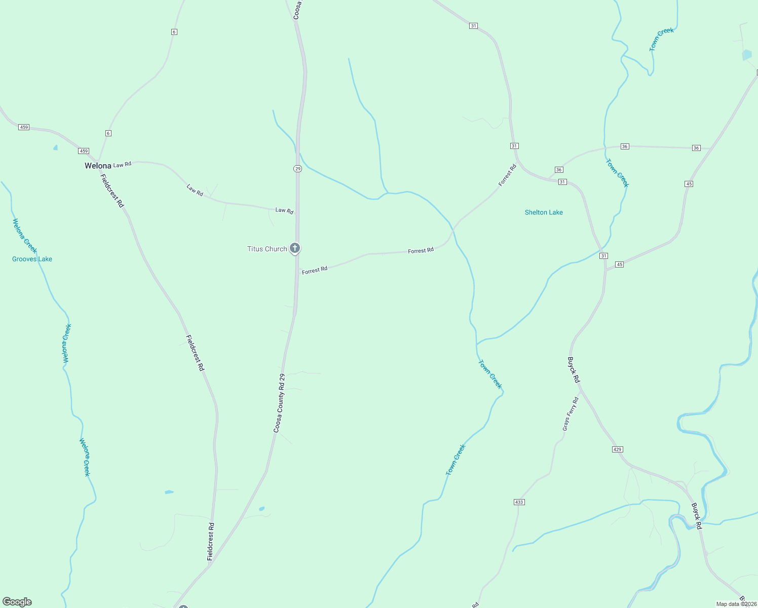 map of restaurants, bars, coffee shops, grocery stores, and more near 58 Coosa County Road 60 in Titus