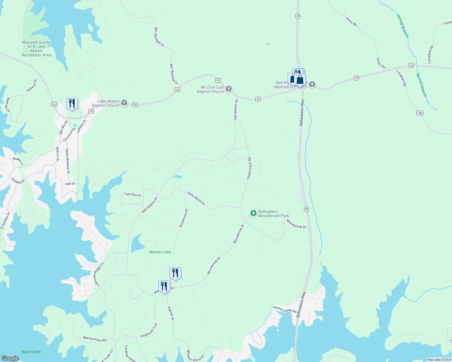 map of restaurants, bars, coffee shops, grocery stores, and more near Deer Run Road in Dadeville