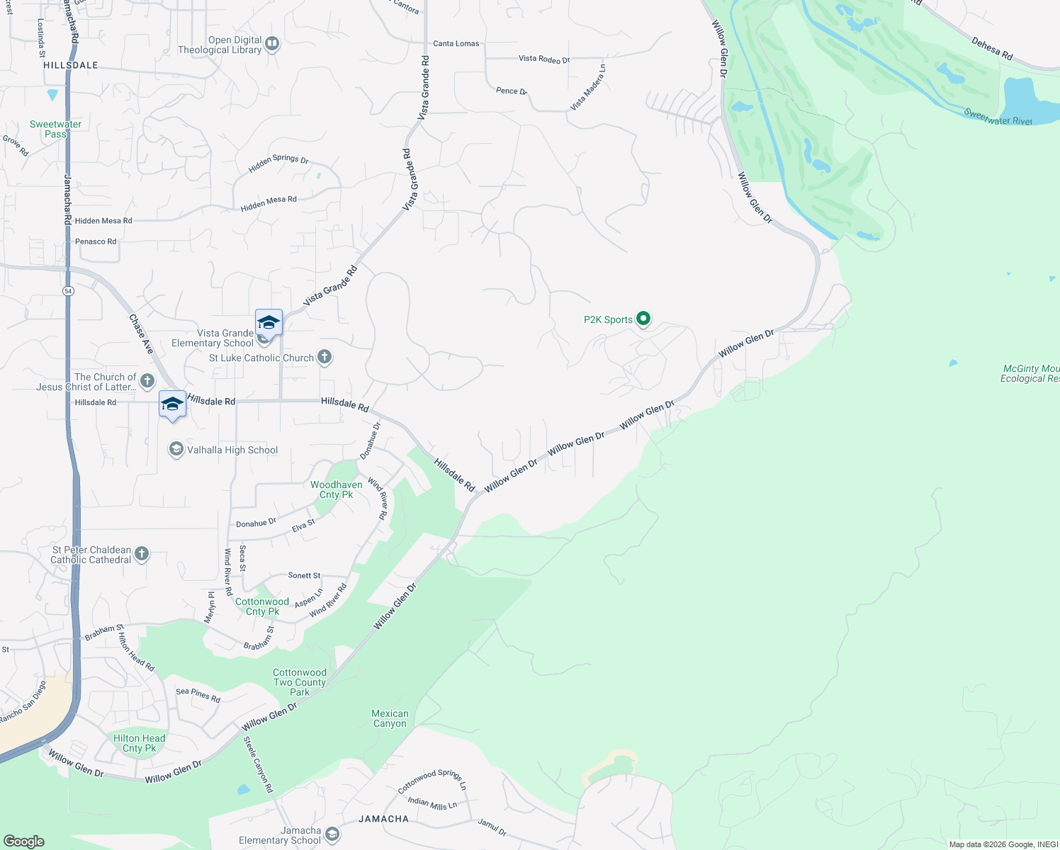 map of restaurants, bars, coffee shops, grocery stores, and more near Willow Glen Drive in El Cajon