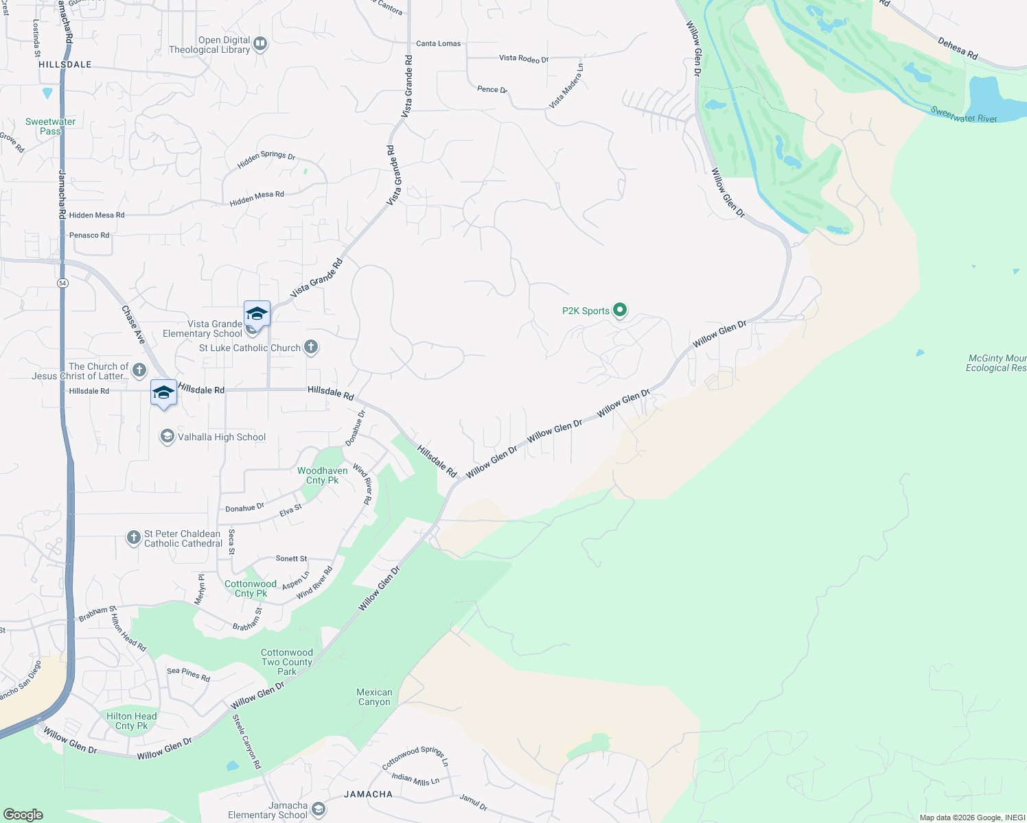 map of restaurants, bars, coffee shops, grocery stores, and more near 2466 Willow Glen Drive in El Cajon