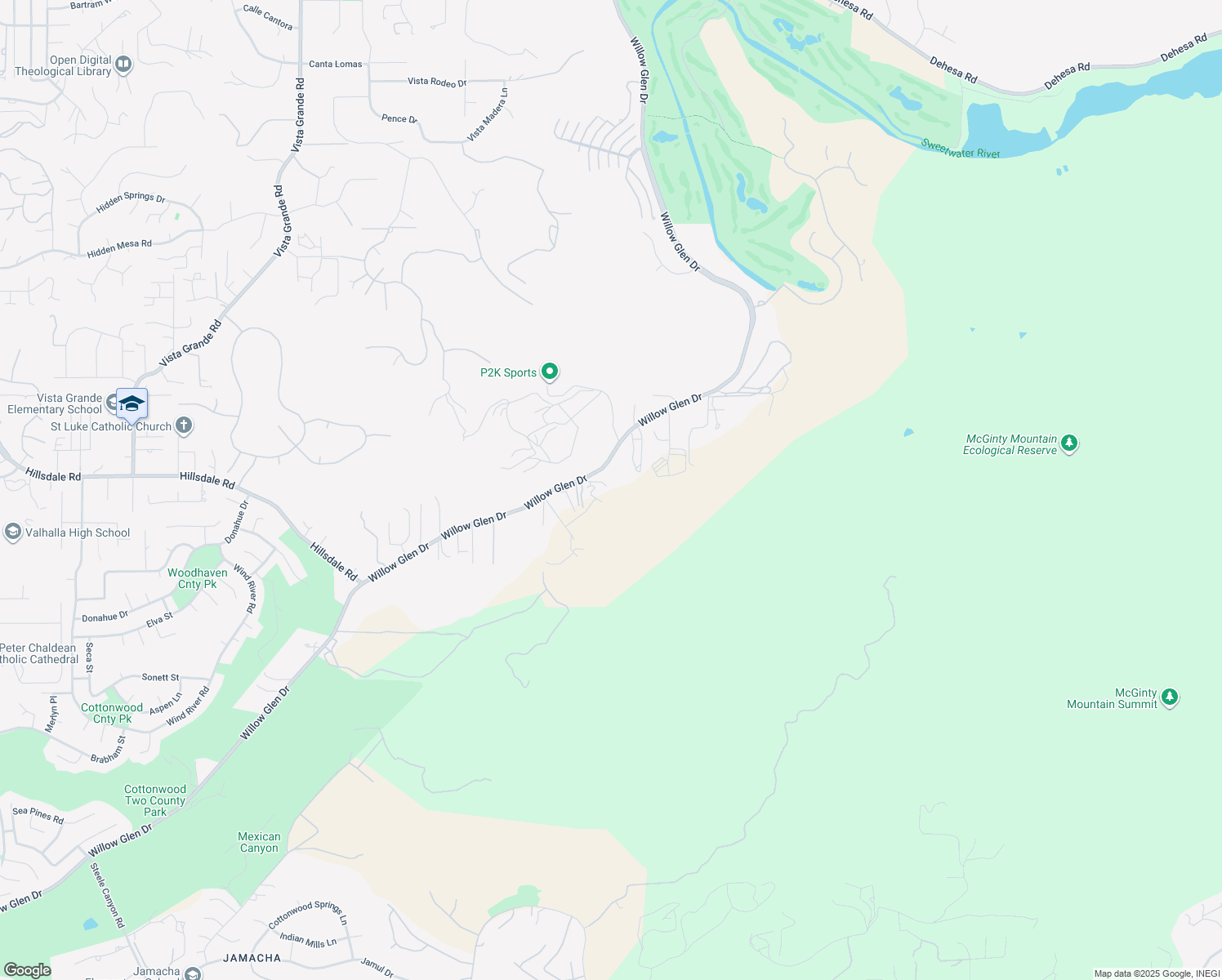 map of restaurants, bars, coffee shops, grocery stores, and more near 2171 Willow Glen Drive in El Cajon