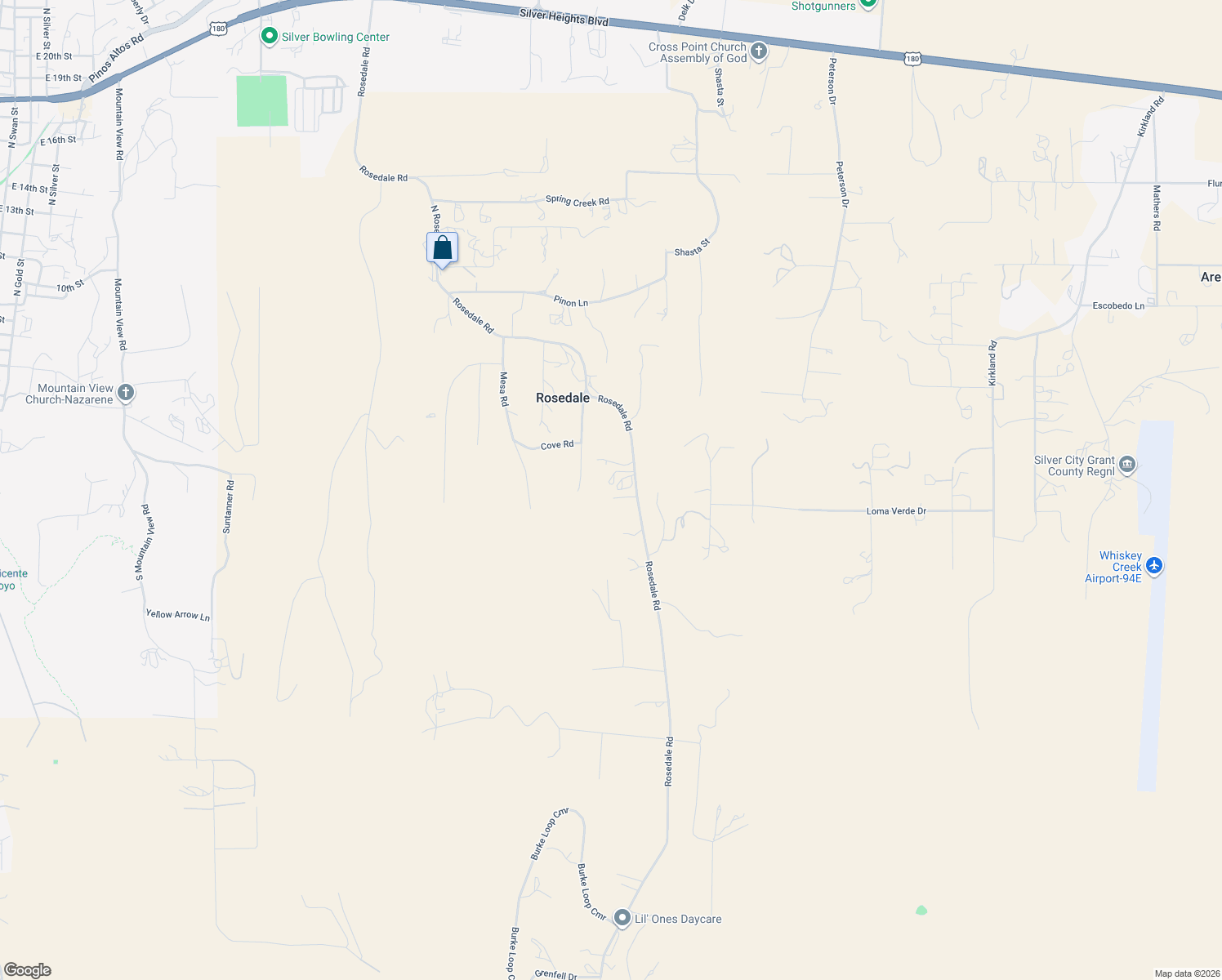 map of restaurants, bars, coffee shops, grocery stores, and more near 212 Rosedale Road in Silver City