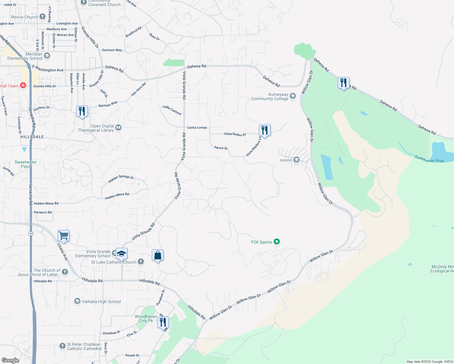 map of restaurants, bars, coffee shops, grocery stores, and more near 1351 Burris Drive in El Cajon