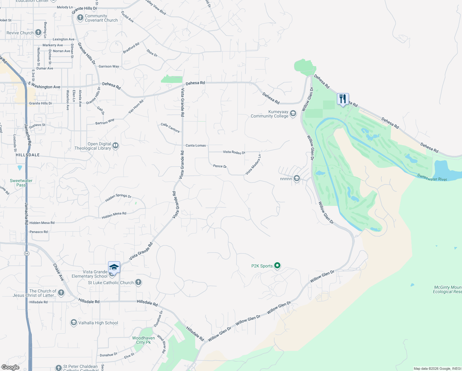 map of restaurants, bars, coffee shops, grocery stores, and more near 1240 Vista Sierra Drive in El Cajon