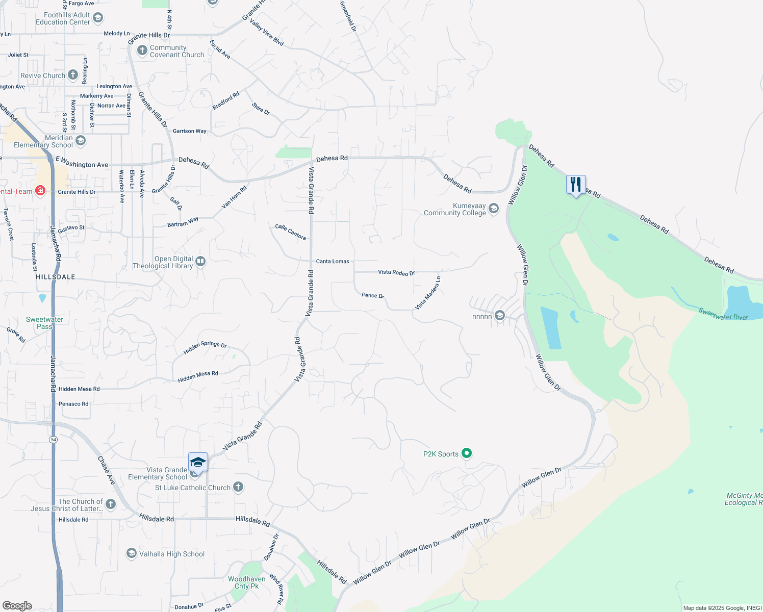 map of restaurants, bars, coffee shops, grocery stores, and more near 2458 Pence Drive in El Cajon
