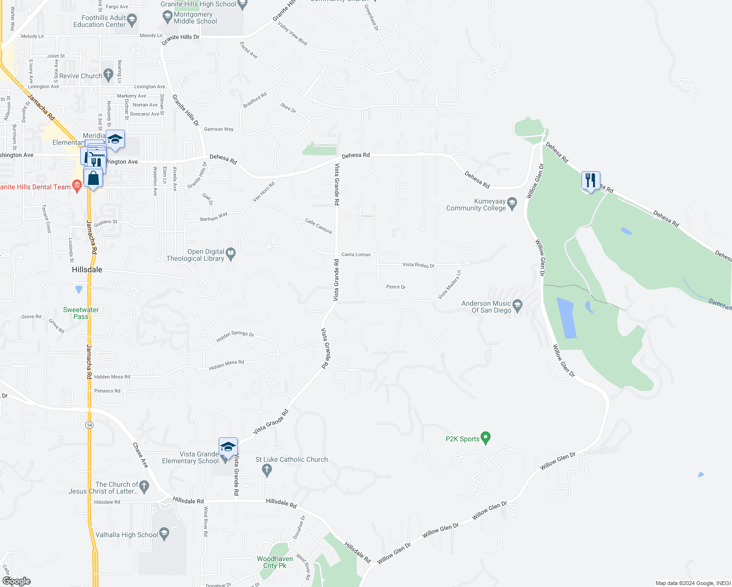 map of restaurants, bars, coffee shops, grocery stores, and more near 1033 Vista Sierra Drive in El Cajon
