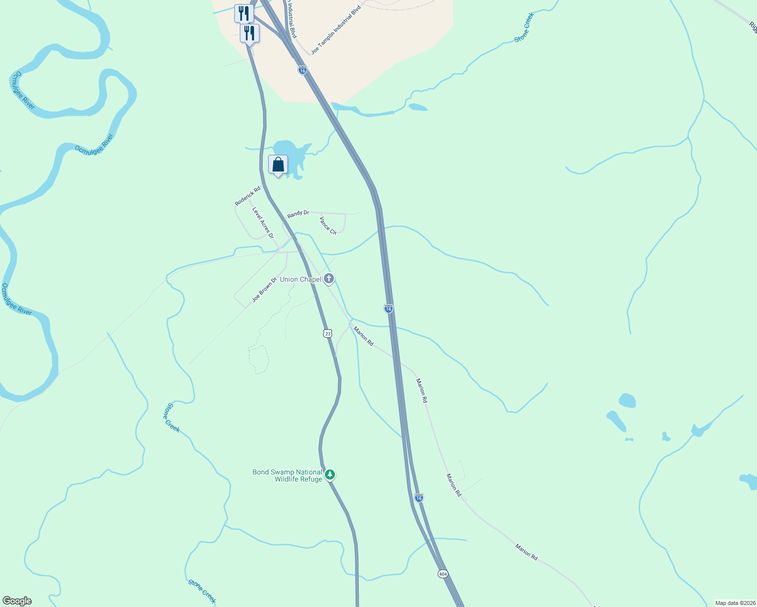 map of restaurants, bars, coffee shops, grocery stores, and more near Jim Gillis Historic Savannah Parkway in Macon