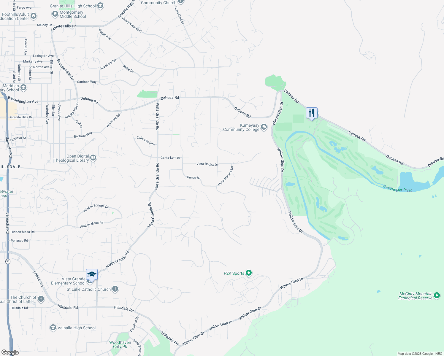 map of restaurants, bars, coffee shops, grocery stores, and more near 1064 Vista Madera Lane in El Cajon