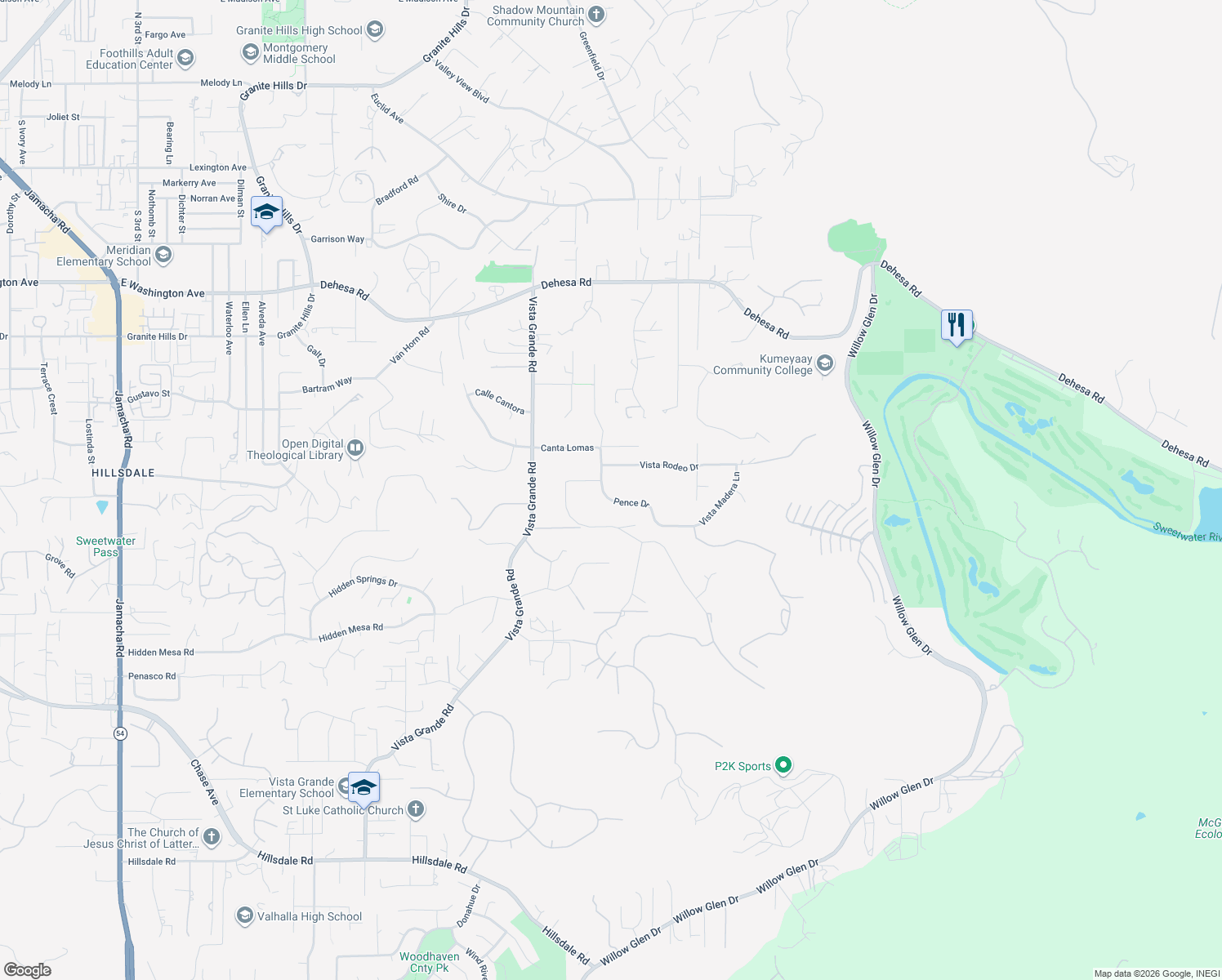 map of restaurants, bars, coffee shops, grocery stores, and more near 2326 Pence Drive in El Cajon