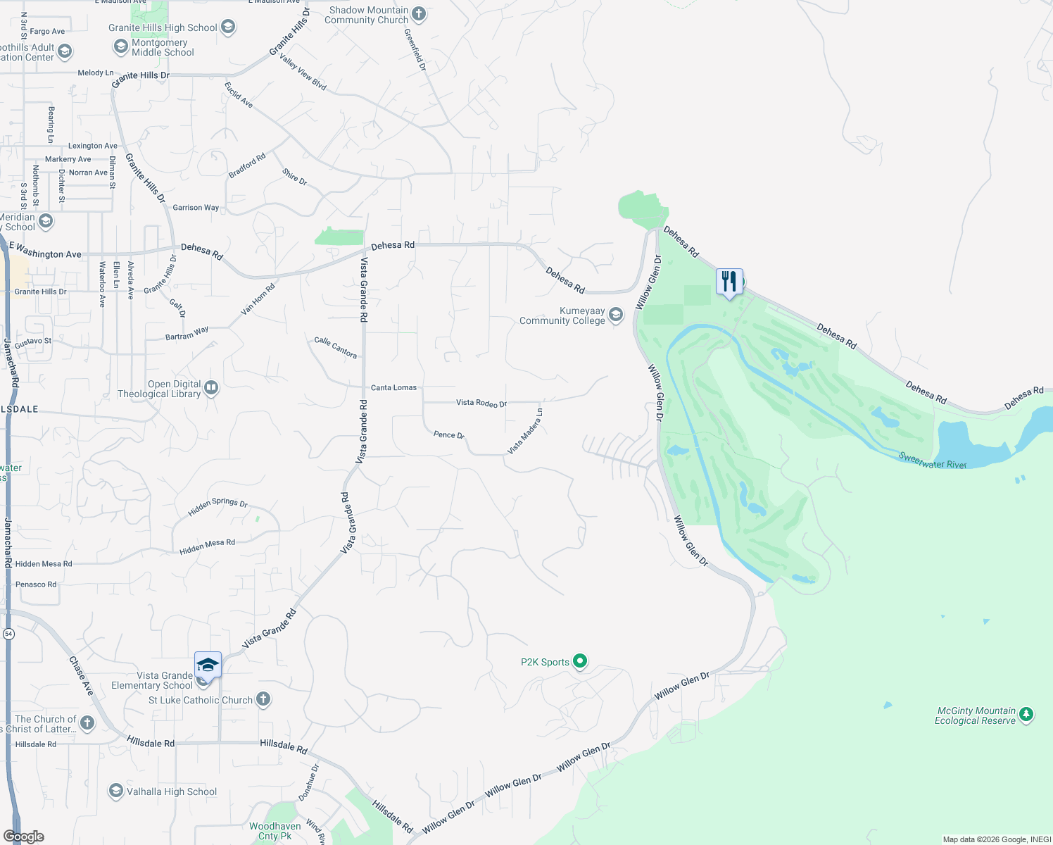 map of restaurants, bars, coffee shops, grocery stores, and more near 1064 Vista Madera Lane in El Cajon