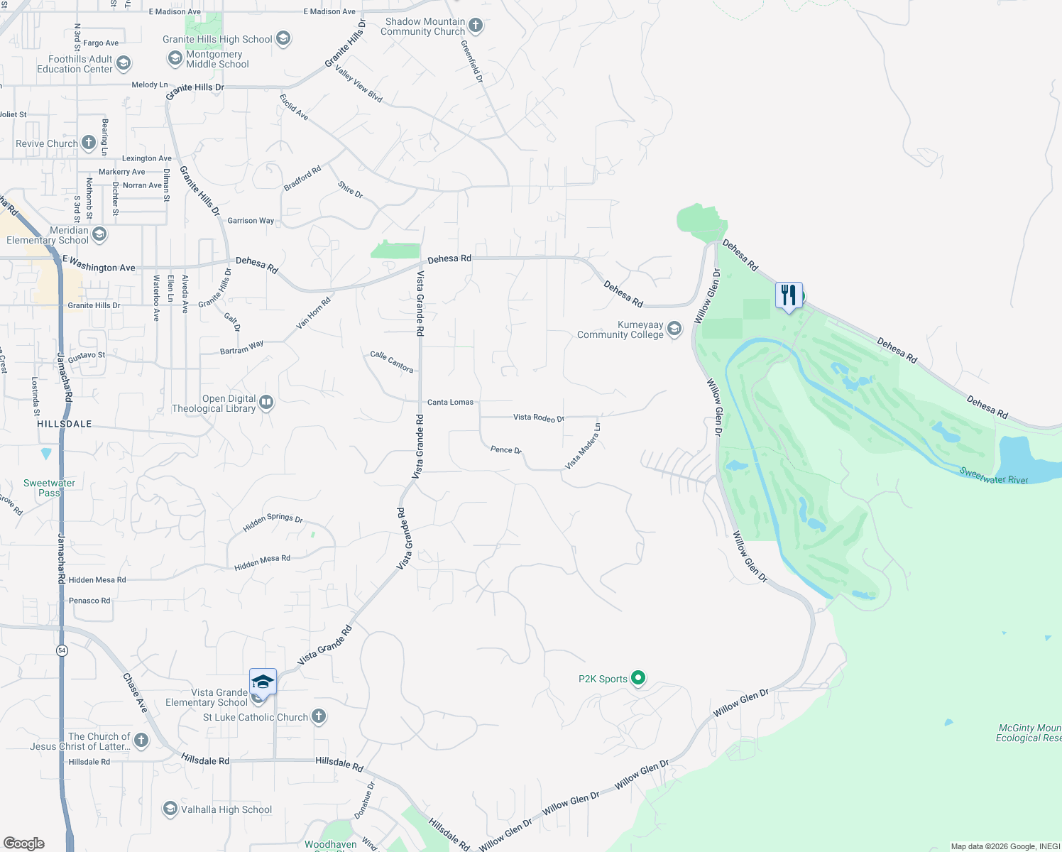 map of restaurants, bars, coffee shops, grocery stores, and more near 2307 Vista Rodeo Drive in El Cajon