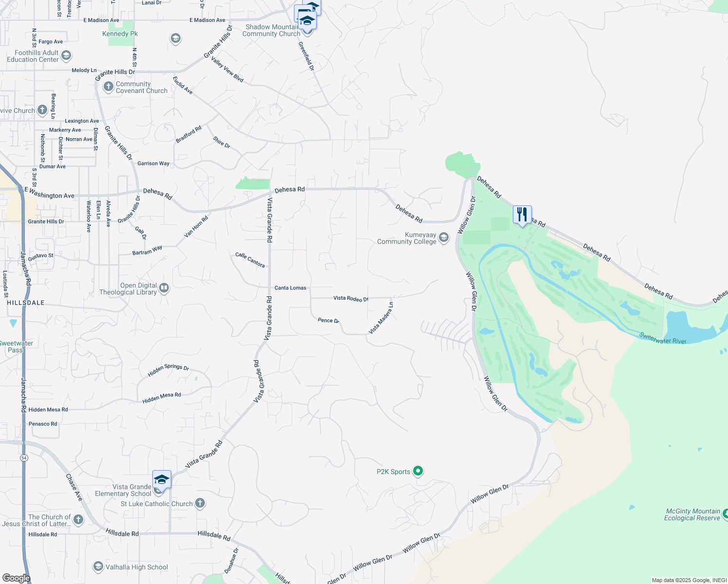 map of restaurants, bars, coffee shops, grocery stores, and more near 2326 Vista Rodeo Drive in El Cajon