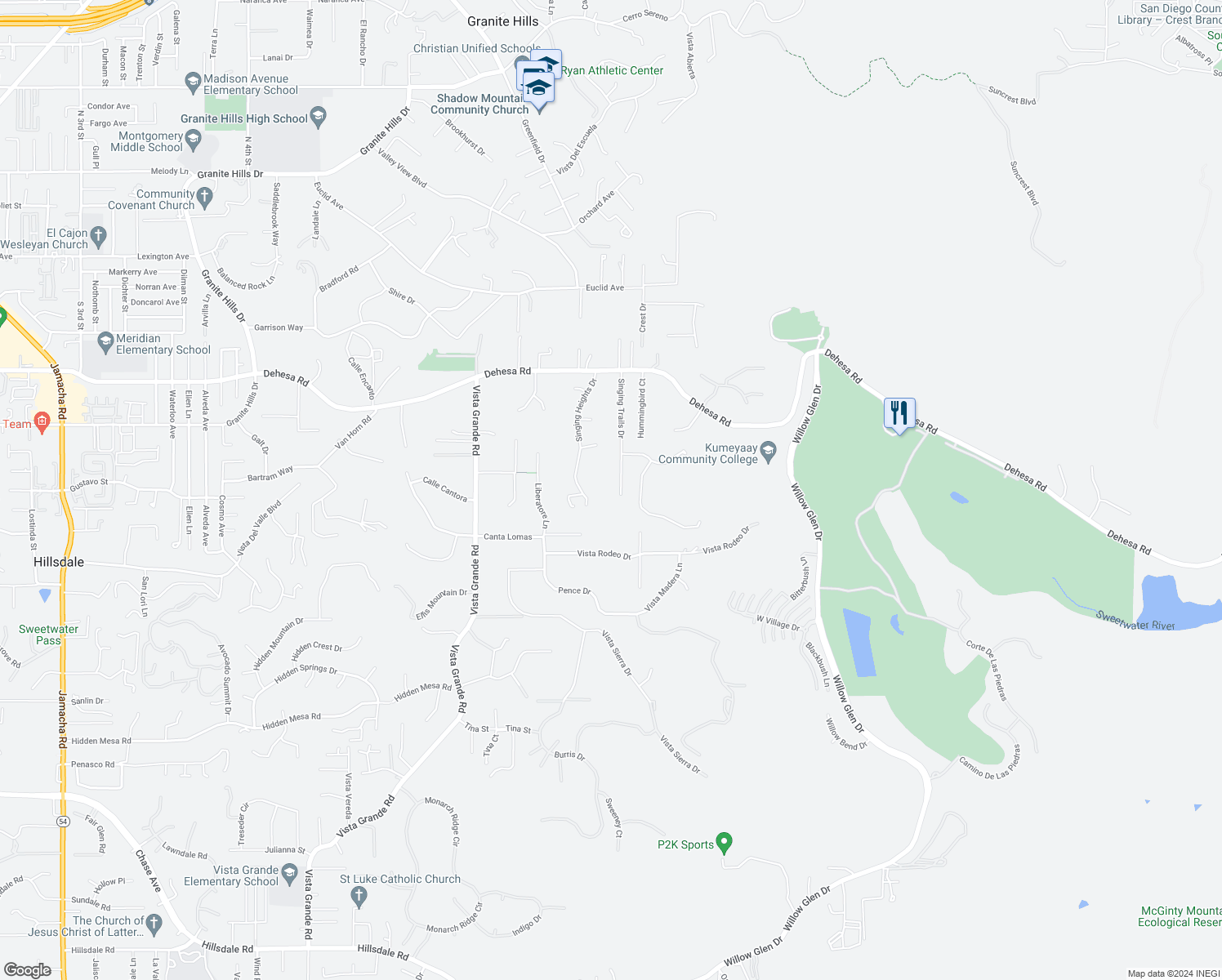map of restaurants, bars, coffee shops, grocery stores, and more near 890 Singing Trails Drive in El Cajon