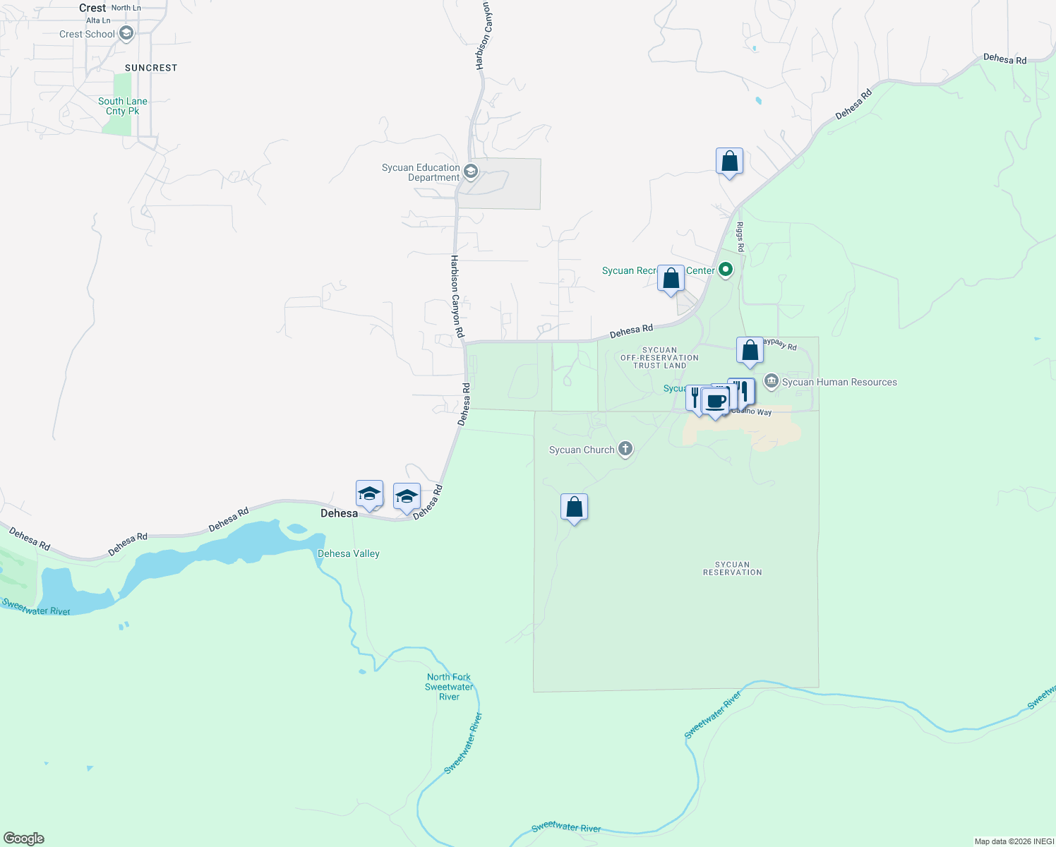 map of restaurants, bars, coffee shops, grocery stores, and more near 4829 Dehesa Road in El Cajon