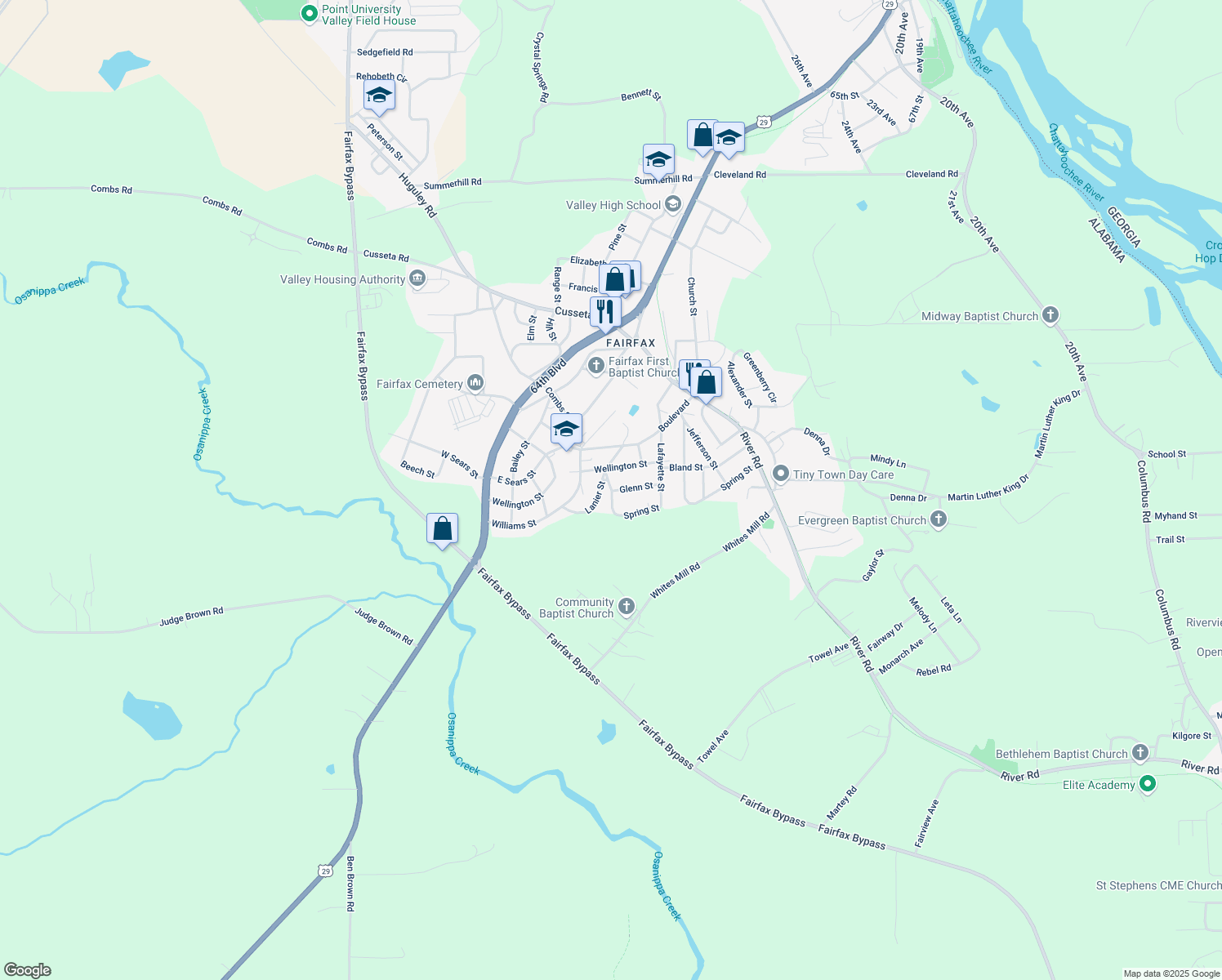 map of restaurants, bars, coffee shops, grocery stores, and more near 299 Spring St in Valley