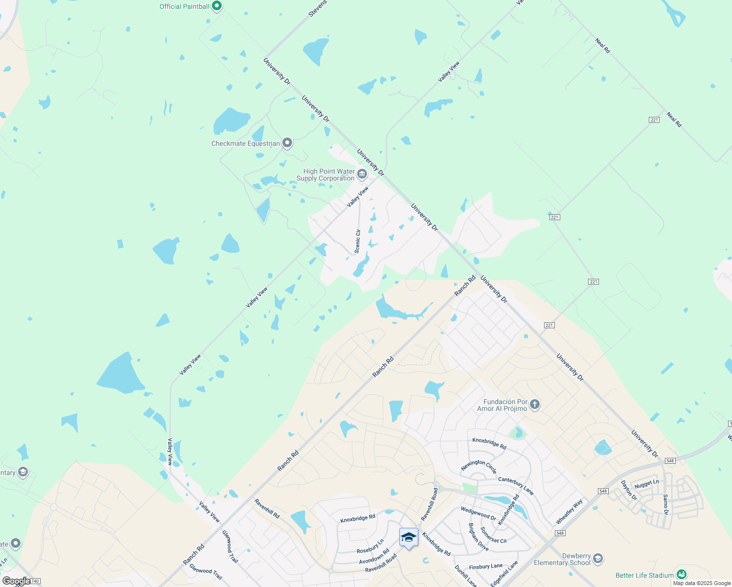 map of restaurants, bars, coffee shops, grocery stores, and more near 16765 Rolling Hills Lane in Forney