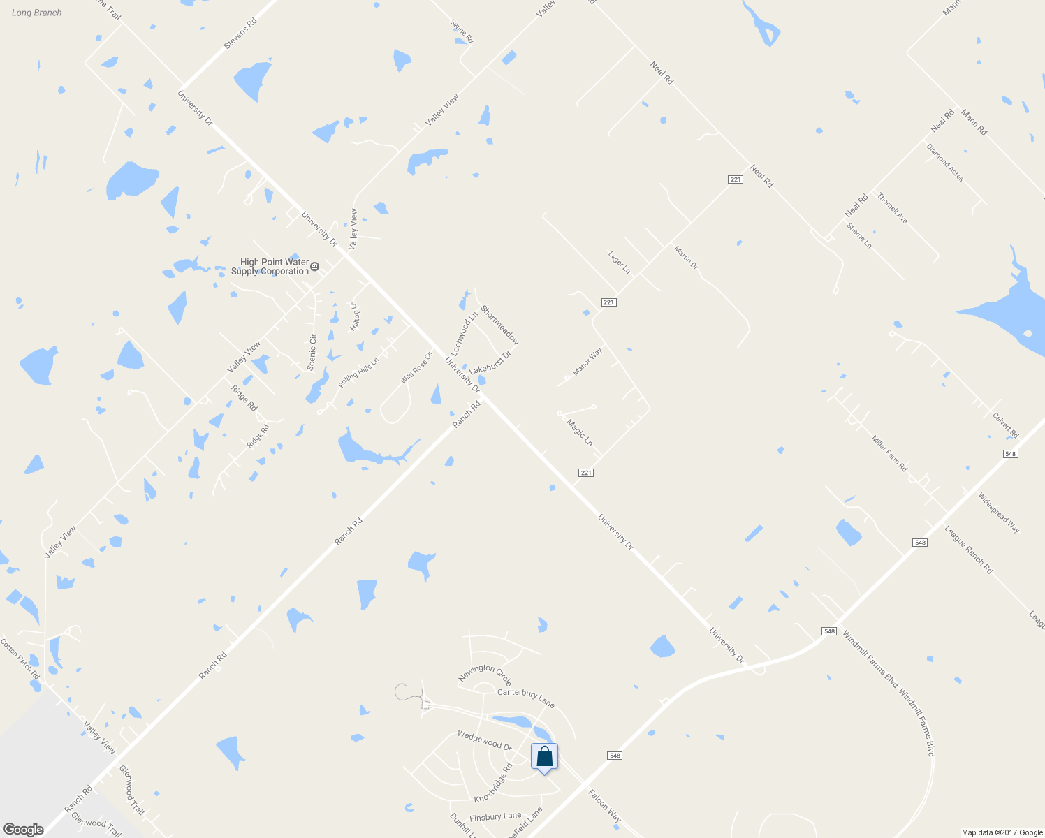 map of restaurants, bars, coffee shops, grocery stores, and more near 16260 University Drive in Forney